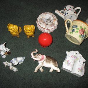 Vintage made Japan china statues animals salt & pepper elephant dishes